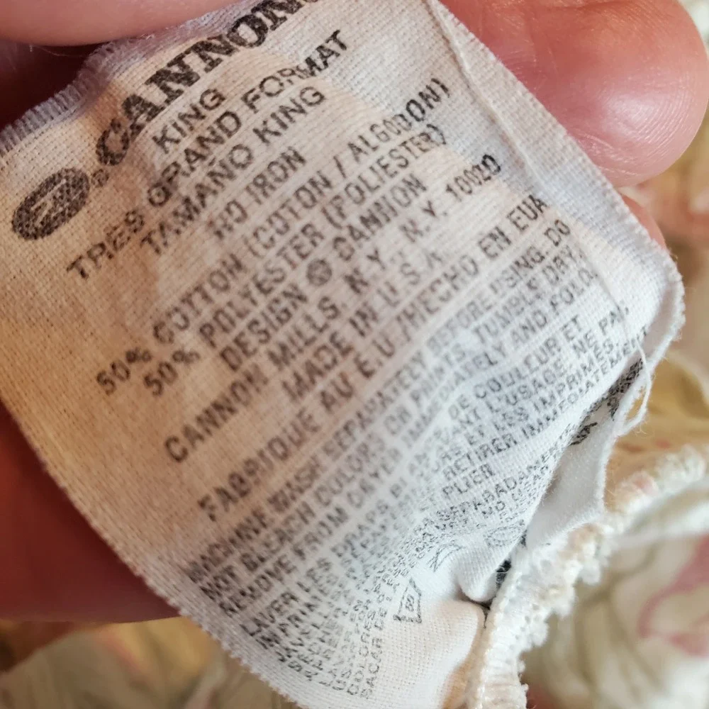 Vintage Cannon King Fitted Sheet Pink Purple Floral Botanical Cotton Blend USA
